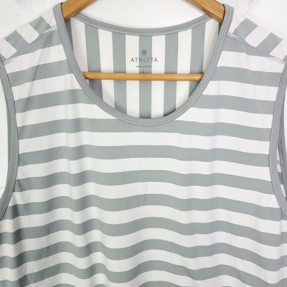 Athleta Top Womens L Ocean Stripe Chi Muscle Tank Workout Yoga Running Lifting - Picture 2 of 8